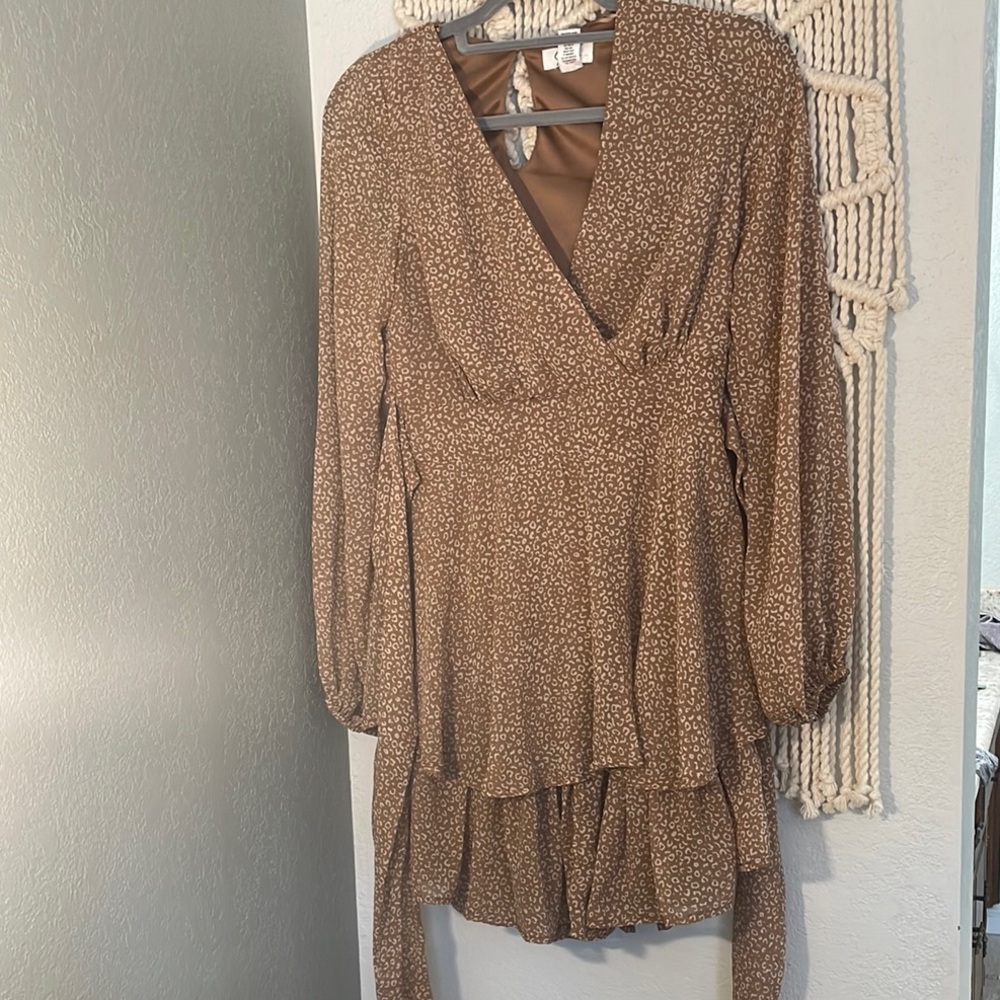 Japna Brown Floral Mini Dress
